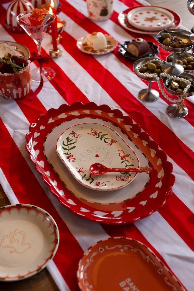 Plato Oval corazones y conejo