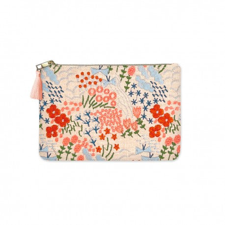 Estuche bordado Flores coral