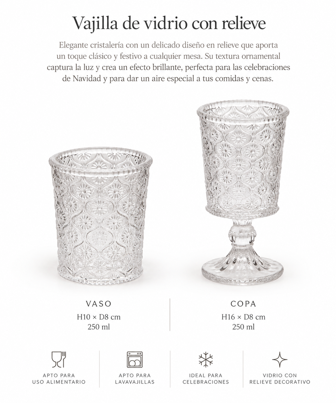 Vaso y Copa de vidrio con relieve