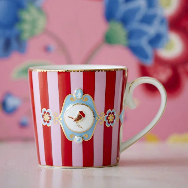 Taza Birds Red-Pink Rayas