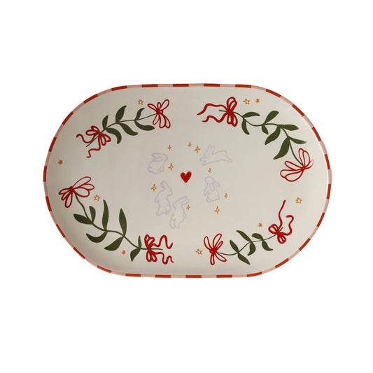 Plato Oval corazones y conejo