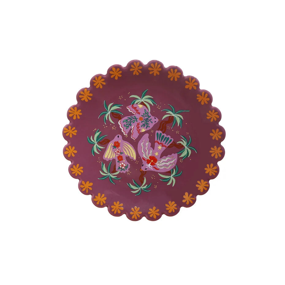 Plato Morado tres pajaros